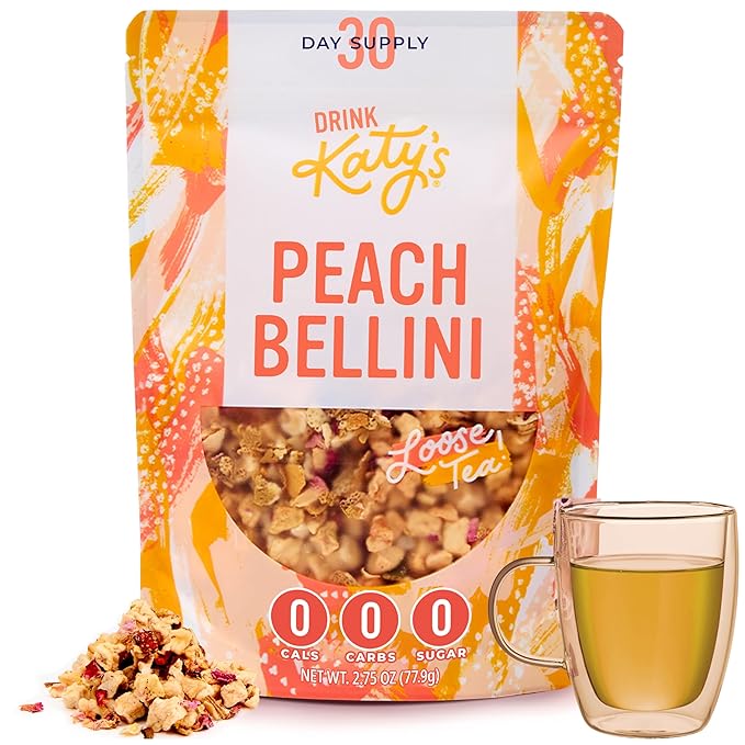Katy’s Peach Bellini Loose Leaf Tea | Fruity & Refreshing Light White Herbal Tea | Apple, Peach & Mango | Caffeine-Free Tea | 30+ Cups | Hot or Iced | Premium Quality, Woman-Owned | 2.75oz Pouch