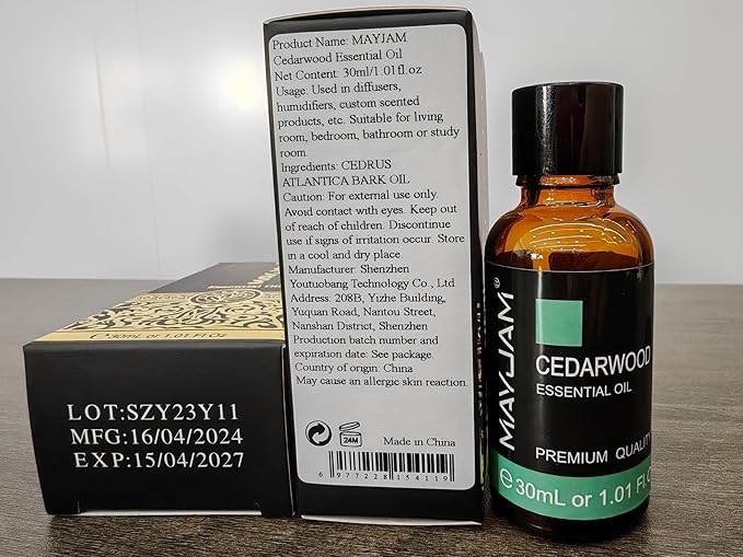 Cedarwood Essential Oil 1.01fl.oz/30ML, MAYJAM Premium Cedarwood Oil for Massage, Diffuser, Candle Making, DIY Soap, Long Lasting Scents