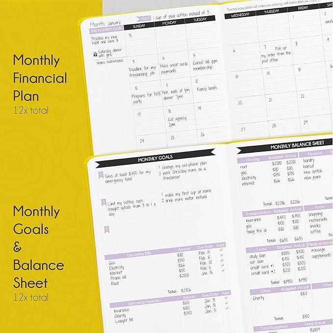 Financial Planner - Monthly Budget Planner & Monthly Bill Organizer | A 12-Month Journey to Financial Freedom | Bill Payment Tracker Organizer, Debt, Expense Tracker & Money Saving with Pockets