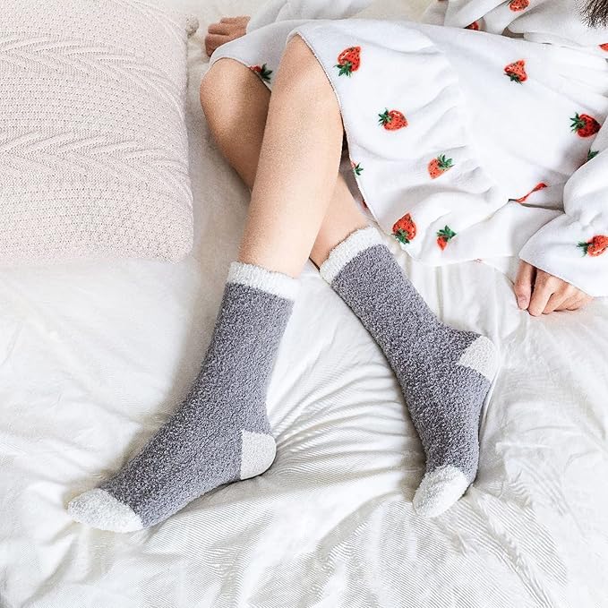 LINEMIN Womens Fuzzy Socks Cozy Fluffy Winter Warm Slipper Socks Microfiber Soft Home Sleeping Socks