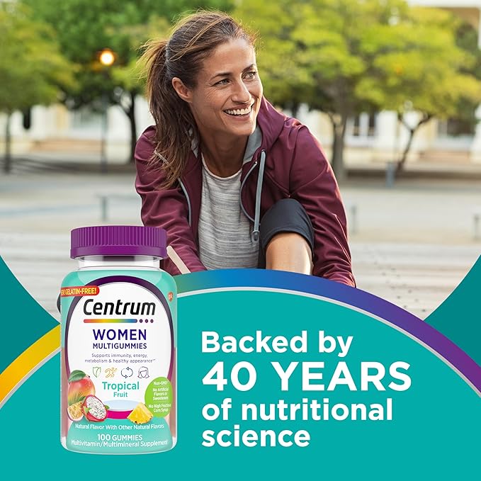 Centrum Women’s Multivitamin Gummies, Immune, Energy, Healthy Appearance Support, 100 Count, 50 Day Supply