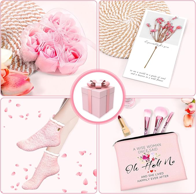 Get Well Soon Gift Baskets for Women Self Care Gifts, Birthday Gifts for Women, Sympathy Gift Spa Birthday Gifts Mothers Day Gifts for Mom Her Wife Sister Friend Best Girlfriend Mothers, Pink