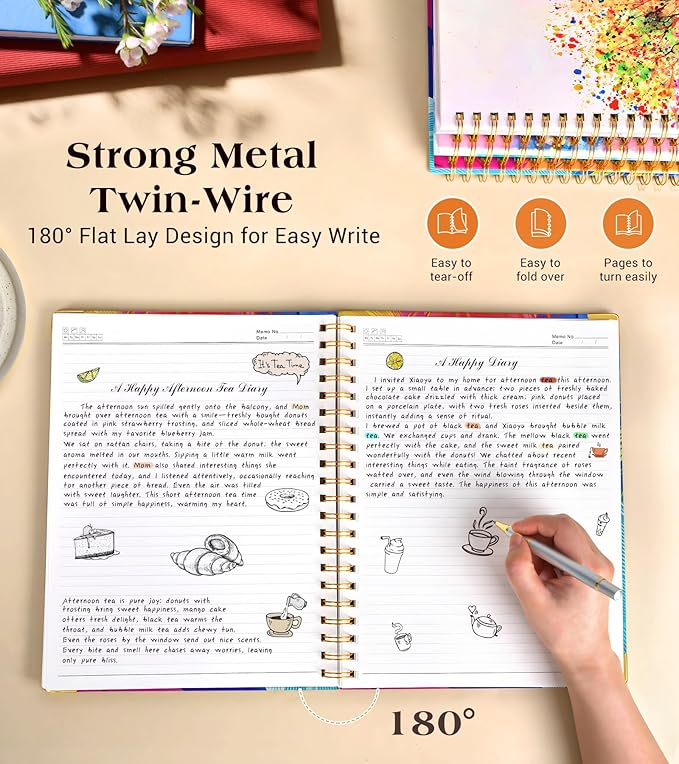 Lined Spiral Notebook Journal for Women, 200 Pages Cute Notebooks 8.5” x 11”, A4 Large Hardcover Spiral Journals with 100 GSM Thick Paper, College Ruled Notebook for Writing Work School, Colorful Feather