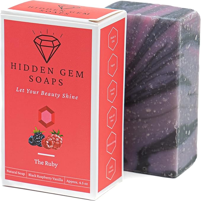 July Birthstone Ruby 3 Piece Gift Set All Natural Bar Soap, Bath Bomb, Shower Steamer Made in USA Palm Oil Free