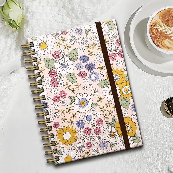 Cute Spiral Notebook, Journal for Women, Hardcover Spiral Journal, 5.5 x 8.3 Inches, 120 Pages,100gsm Paper, for Gifts Nurse Teacher Women Office Supplies(Cute Boho Flower)