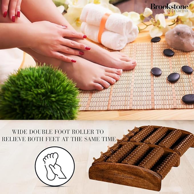 Brookstone Foot Roller Massager for Plantar Fasciitis Relief - Wooden Massage Roller for Foot Health - Stimulate Reflexes & Relieve Stress - Ideal Gift for Mom, Dad, Elderly