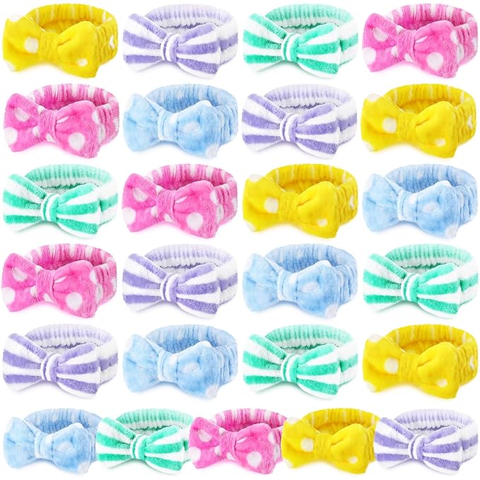 25 Pcs Spa Headband Bulk Makeup Headbands for Washing Face Cute Bow Hairbands Soft Coral Fleece Hairbands for Women Face Skin Care Makeup Spa Gift Shower Yoga (Cute Pattern)