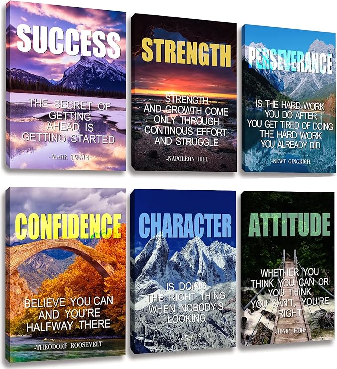 Inspirational Quotes Motto Wall Art，Motivational Office Wall Art Decoration Painting, Suitable for Library, School, Gym,Office， Living Room,Home Deco,Tabletop/Hanging,| 6-pack(29 x 38 cm) framed C