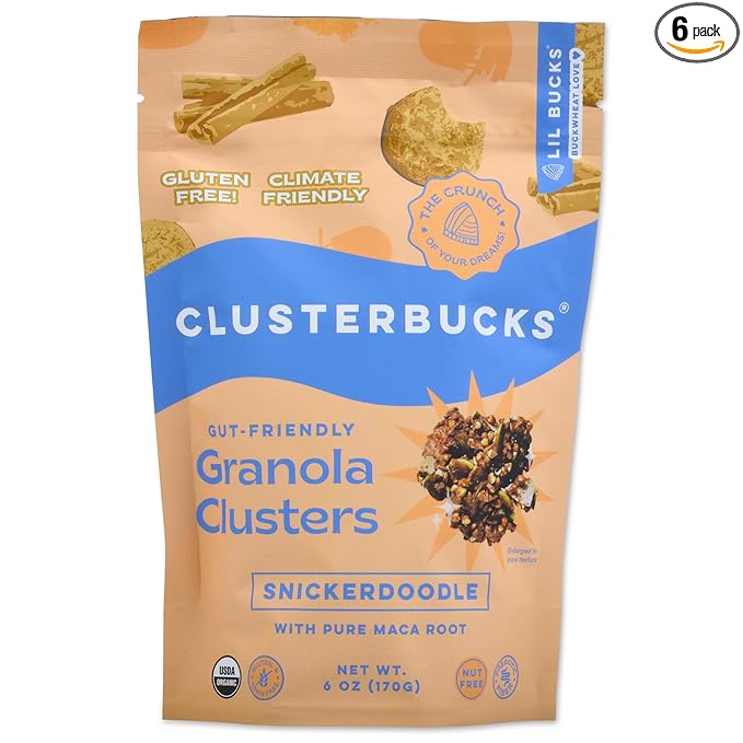 Clusterbucks Superfood Clusters – Grain-Free, Keto-Friendly Granola with Regeneratively Grown Sprouted Buckwheat– Gluten-Free, Low-Carb, Organic Healthy Snack (6-Pack, Snickerdoodle)