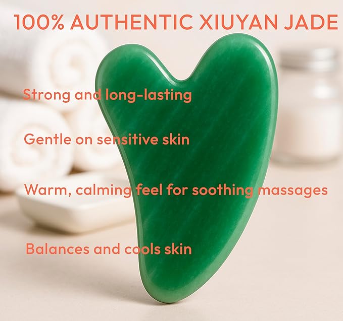 Jade Gua Sha Facial Tool - 100% Natural Xiuyan Jade Authentic Stone for Face Sculpting, Puffiness Relief, Lymphatic Drainage & Skin Glow