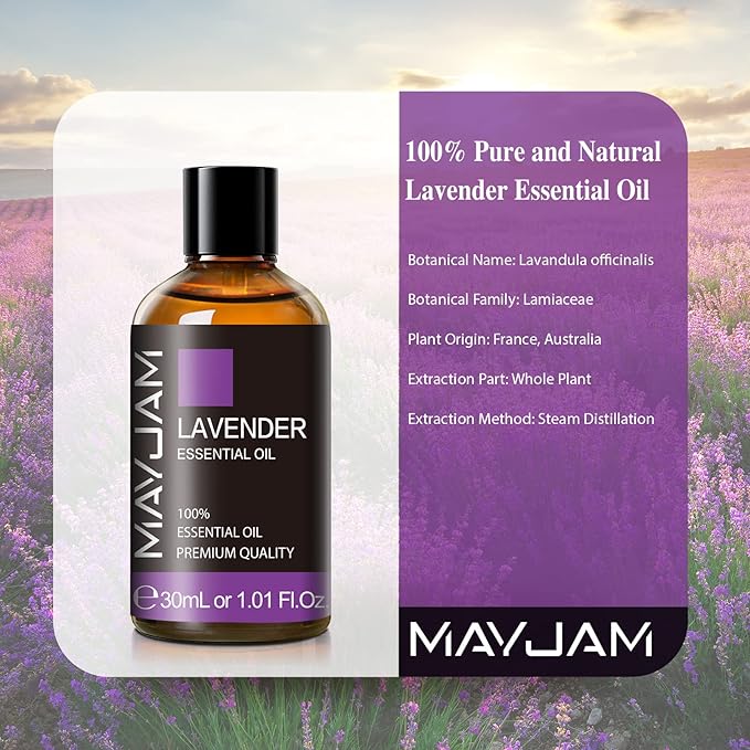 Lavender Essential Oil 30ML/ 1.01FL.OZ, MAYJAM Pure Aromatherapy Lavender Oil for Massage, Diffuser, Soap Making, Long Lasting Scents