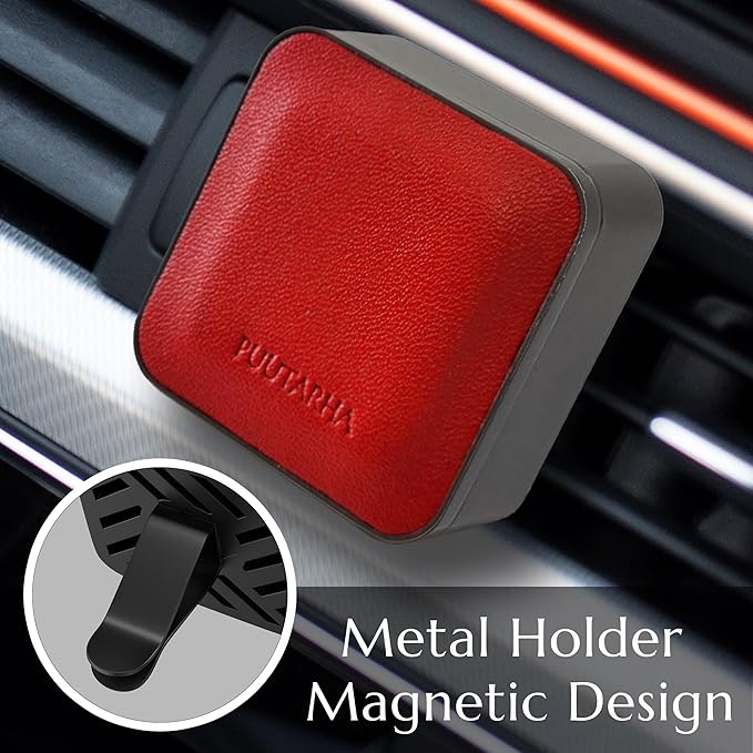 Premium Quality Car Air Freshener Leather and Metal Design Scent Vent Clip Diffuser,New Natural Fragrance Diffuser for Car with 3 Refill Scented Discs and Gift Box(Burgundy Red)