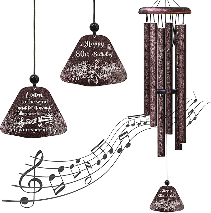 80th Birthday Gifts for Women/Men, 80th Birthday Decorations 32” Wind Chimes Outside, 80 Year Old/1945 Bday Gifts for Men/Women