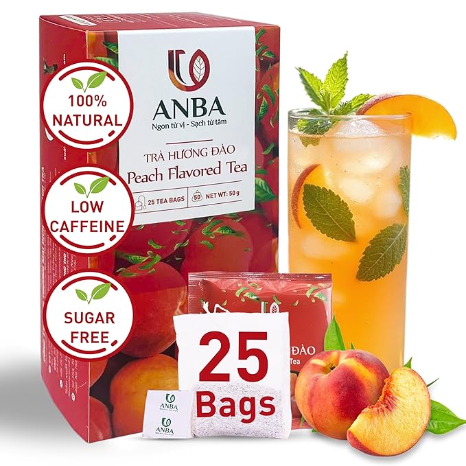 ANBA Black Tea Bags Rich Peach Flavor, 25 Count | Bold & Fruity Taste | Smooth & Aromatic | Naturally Sweet & Caffeine-Rich | ISO HACCP Certified