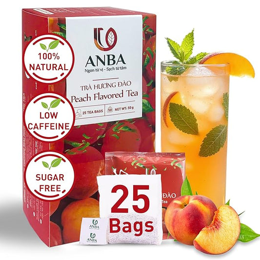 ANBA Black Tea Bags Rich Peach Flavor, 25 Count | Bold & Fruity Taste | Smooth & Aromatic | Naturally Sweet & Caffeine-Rich | ISO HACCP Certified