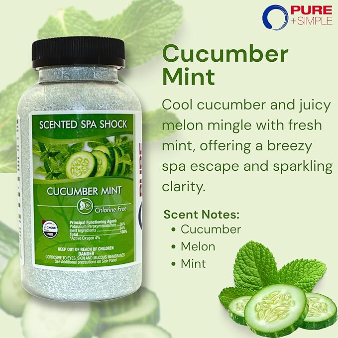 Cucumber Mint Scented Spa Shock-Oxidizer - Non-Chlorine Oxidizer for Any Spa or Hot Tub - Use w/Bromine Tablets or Spa Chlorine. Fragrance Infused Oxygen Crystals Eliminate Odors & Clarify Water