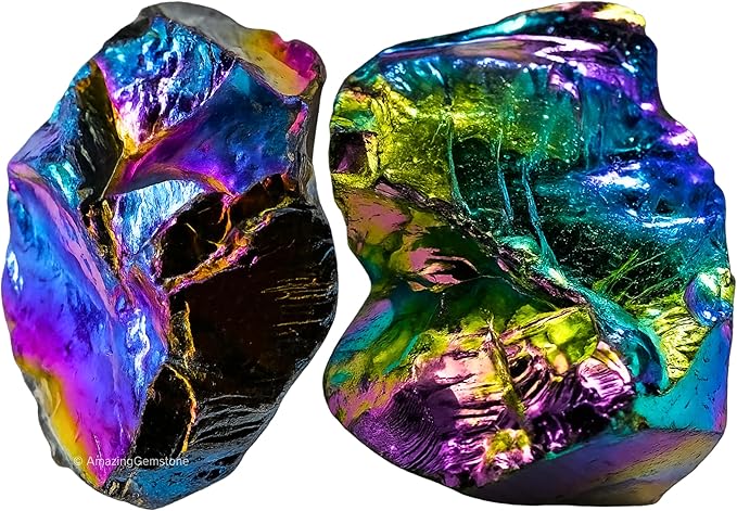 Amazing Gemstone 2 Pieces Titanium Aura Quartz Raw Crystals and Healing Stones, Natural Rocks for Meditation and DIY Raw Stones and Crystals