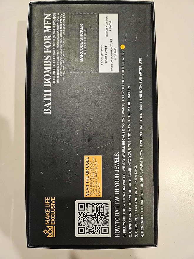 Bath Bombs for Men, Block Shape, Gifts for Men, 8 Large 5oz Bombs, 100% Natural Products & Essential Oils, Soak in, Bubble Bath