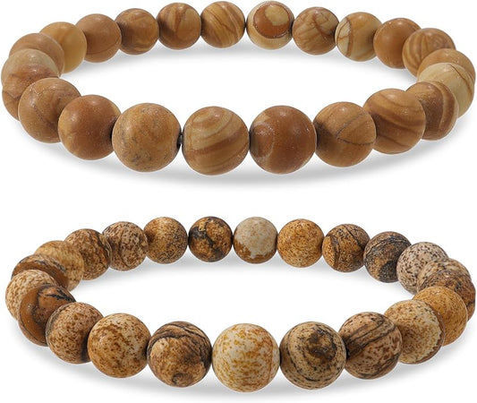 Bivei Natural Gemstone Semi Precious Healing Crystals Handmade Stretchy Round Beads Bracelet, Enhance Positive Energy