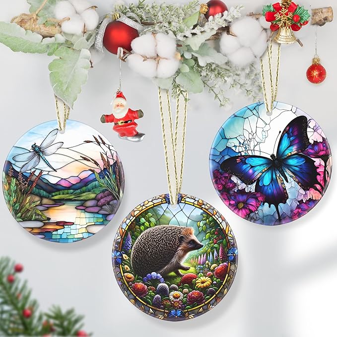 Hedgehog Christmas Ornament - 3.5 Inch Ceramic Hanging Decor for Christmas Tree, Gifts & Holiday Presents