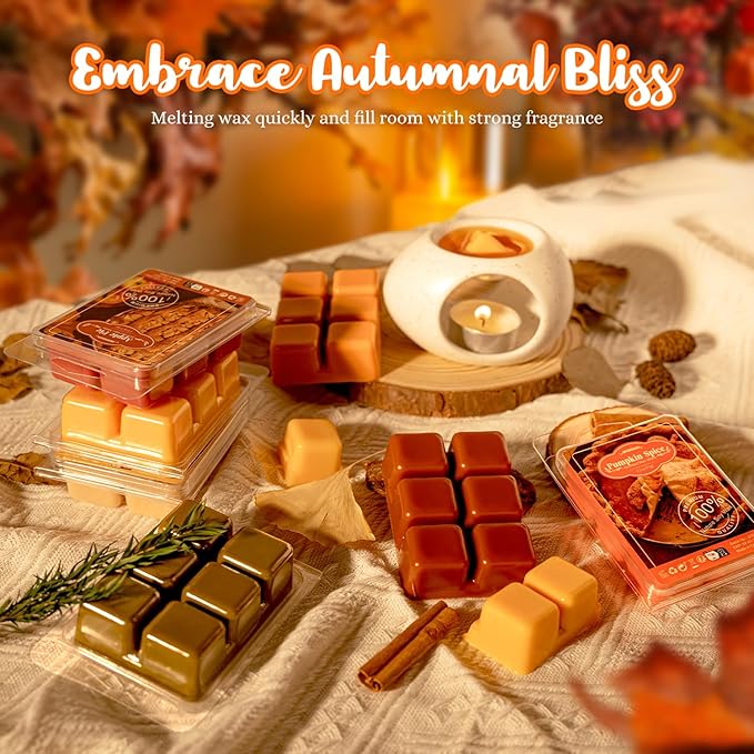 ARVIDSSON Autumn Scented Wax Melts, Fall Soy Wax Cubes for Wax Warmer, Strong Scent Fragrance Wax Tarts, Candle Melts Gift Set, Pumpkin Spice, Cinnamon, Spiced Cider, Pine, Candy Corn, Autumn Wreath