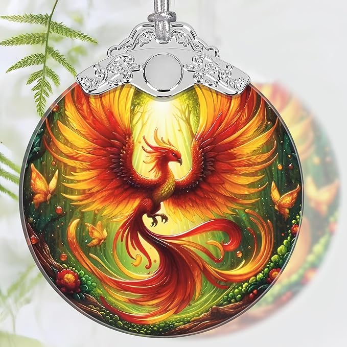 Christmas Ornament, 2025 Ornaments for Christmas Tree, Stained Glass Hanging Ornament, Holiday Ornaments, Unique Gift Idea - Phoenix