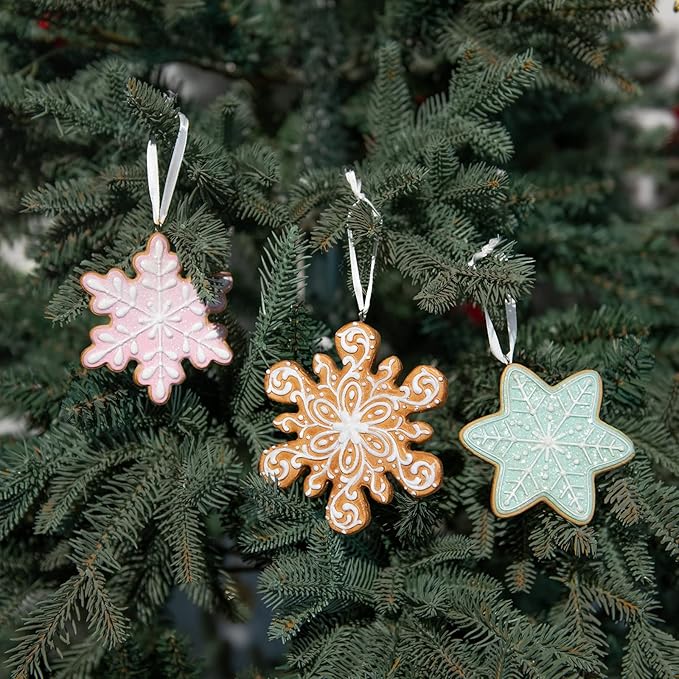 Braxio Gingerbread Snowflake Ornaments - Christmas Figurine Ornaments Decorative Hanging Ornaments for Christmas Tree Set of 3