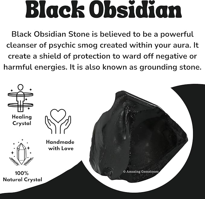 Amazing Gemstone Black Obsidian Raw Crystals and Healing Stones, Natural Rocks for Tumbling and DIY Raw Stones and Crystals (5 Pieces)