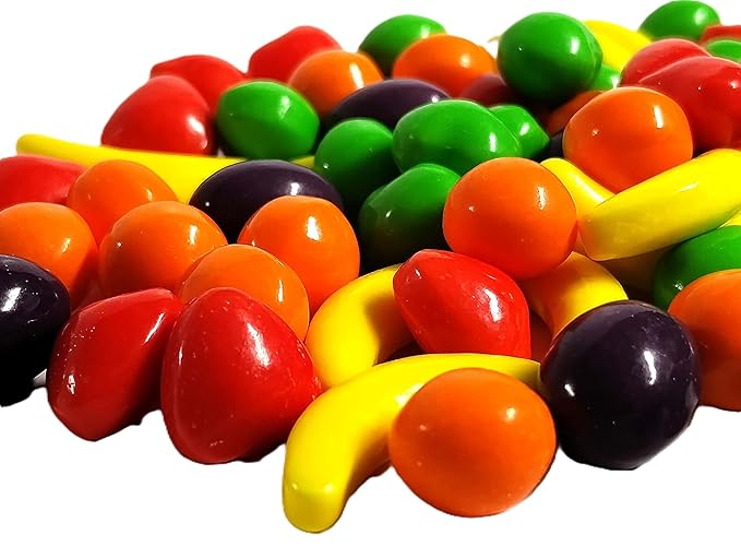 Fresh Assorted Orange Banana Strawberry Grape Green Apple Sweet Hard Crunchy Candy - 1 lb