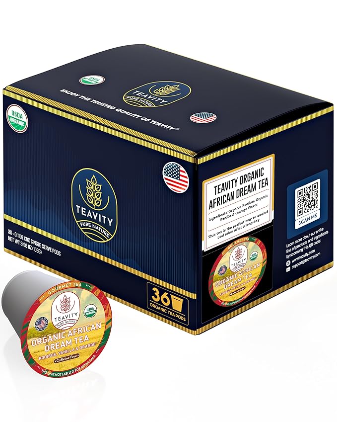 Organic Rooibos Tea Pods with Vanilla & Orange - Naturally Decaf Tea - African Dream by Teavity (36 Tea Pods)