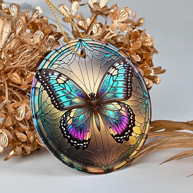 Colorful Ceramic Butterfly Christmas Ornament for Tree, Holiday Decor, Butterfly Lovers Gifts, Christmas Ornament Gift Ideas