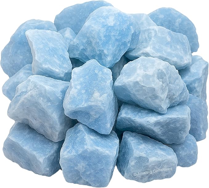 Amazing Gemstone Blue Calcite Crystal for Sleep Raw Crystals and Healing Stones, Natural Rocks for Tumbling - DIY Raw Stones and Crystals, 2 Pieces