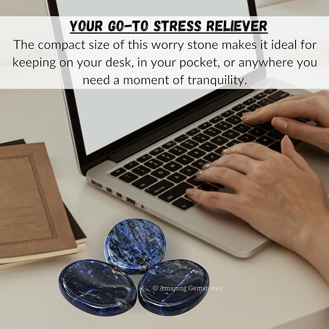 Amazing Gemstone Sodalite Worry Stone Crystals and Healing Stones - Worry Stones for Stress Relief Gifts - Piedra Crystal Fidget for Meditation, Calming, Relaxation