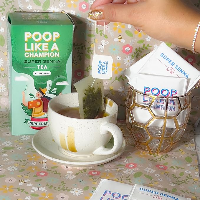 Poop Like A Champion Super Senna Tea with Peppermint, 30 Bags, Digestive Herbal Tea for Constipation Relief, Natural Laxative, Traditional Remedy