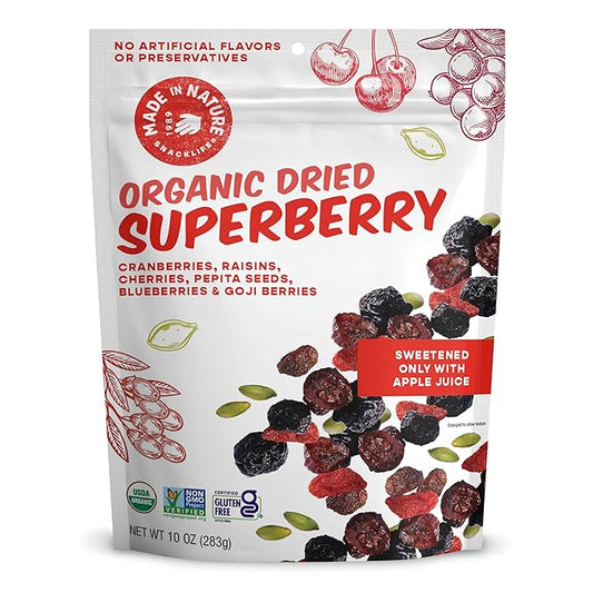 Made In Nature Organic Superberry Fruit Fusion, 10 Ounce (Pack of 1) – Fruit and Nut Trail Mix, Non-GMO, Unsulfured, Gluten Free
