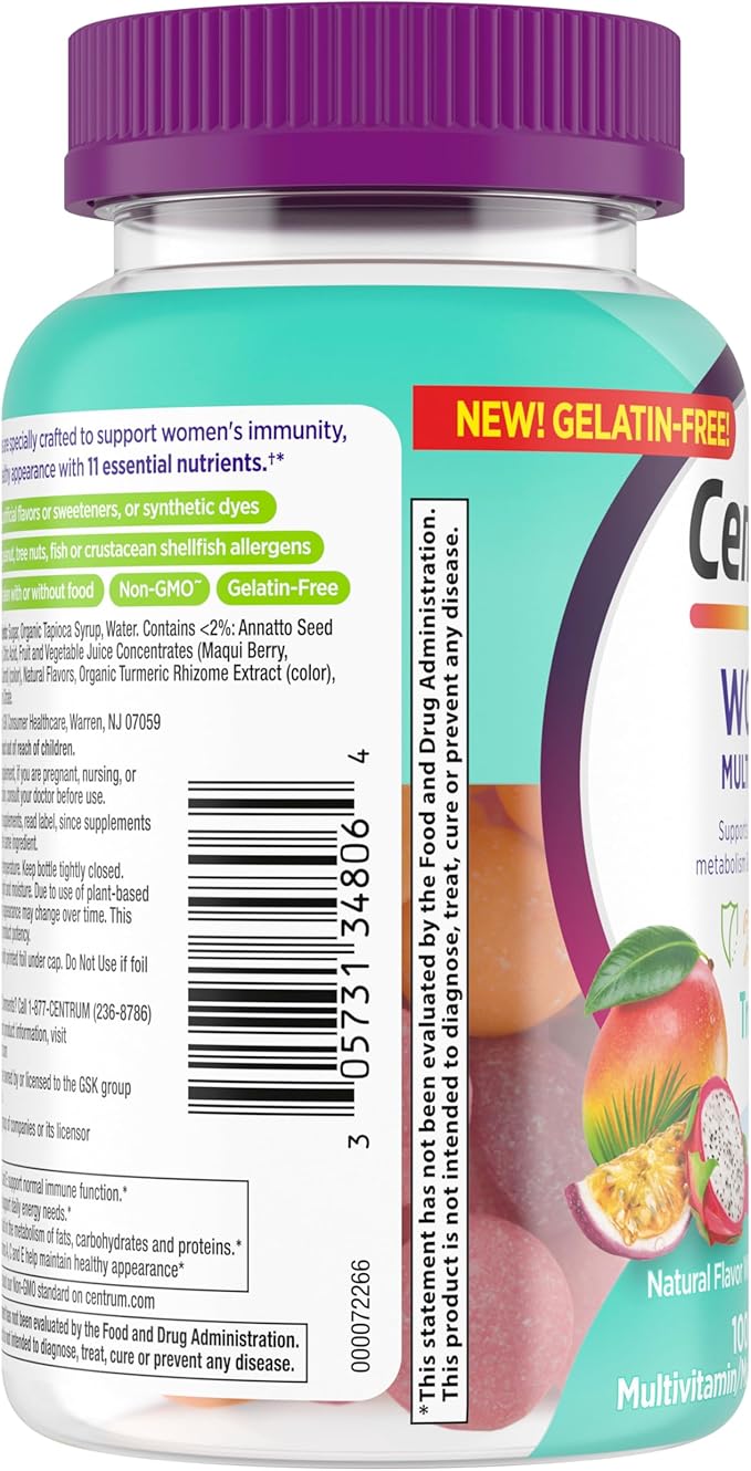 Centrum Women’s Multivitamin Gummies, Immune, Energy, Healthy Appearance Support, 100 Count, 50 Day Supply