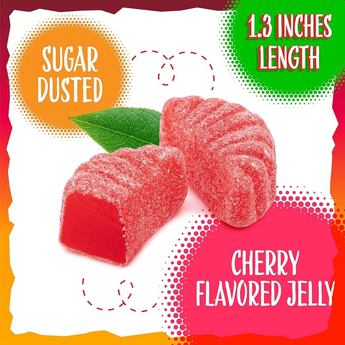 Cherry Slices Jelly Candy | 2 Pound Bag | Soft Sugar Dusted Fruit Slices with Classic Cherry Flavor | Fruit Jellies for Candy Buffets, Decoration, and Party Favors