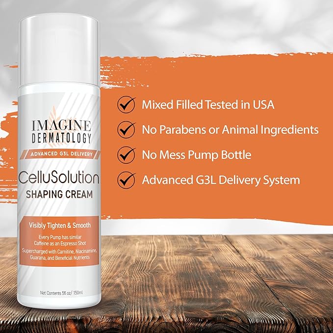 CelluSolution Caffeine Body Cream – Caffeine, Guarana, Licorice, & Niacinamide with Hyaluronic Acid, Hydrating Skin Cream Mess-Free Pump Bottle, 150ml/5oz - Island-Inspired Fragrance