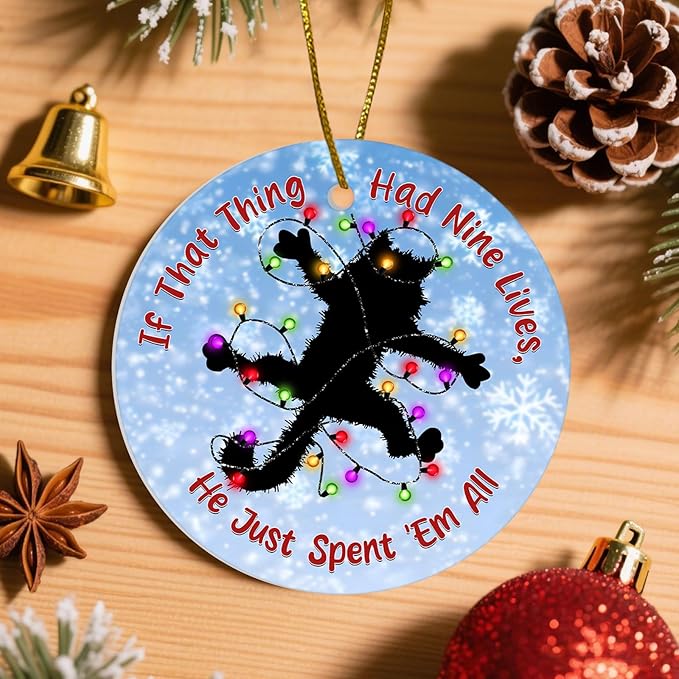 Black Cat Rug Christmas Ornament, Funny Movie-Inspired Xmas Tree Decoration, Unique Holiday Keepsake Gift for Cat Lovers