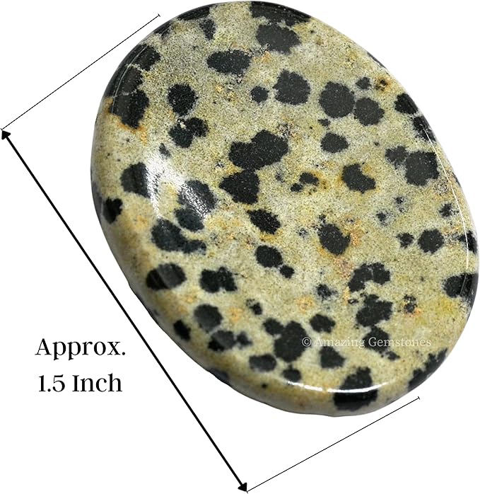 Amazing Gemstone Dalmatian Jasper Worry Stone, Healing Crystals - Piedra Crystal Fidget for Gift, Meditation, Calming, Relaxation, Stress Relief