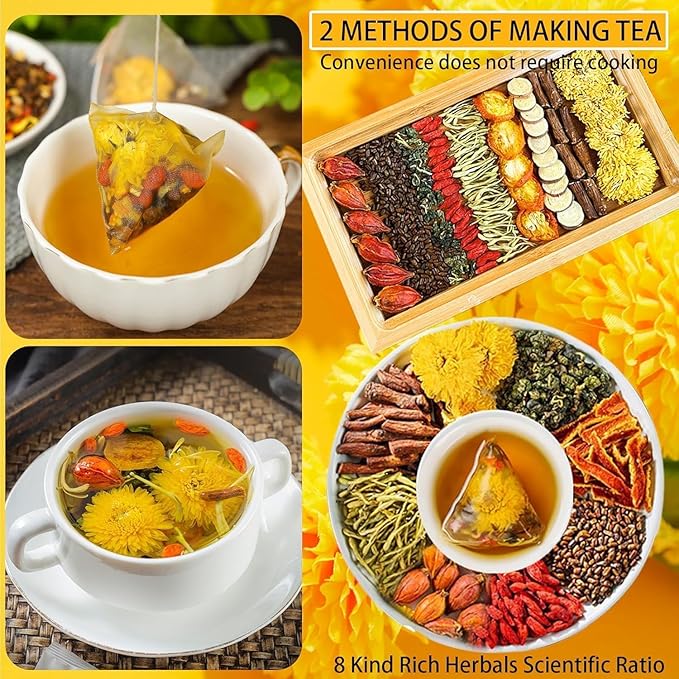 Goji Berry Chrysanthemum Tea, Dandelion Wolfberry Tea, Liver Cleanse & Detox Chinese Chrysanthemunn Cassia Seed Tea Bags with Eight Herbal Ingredients(1Box/15 Bags)