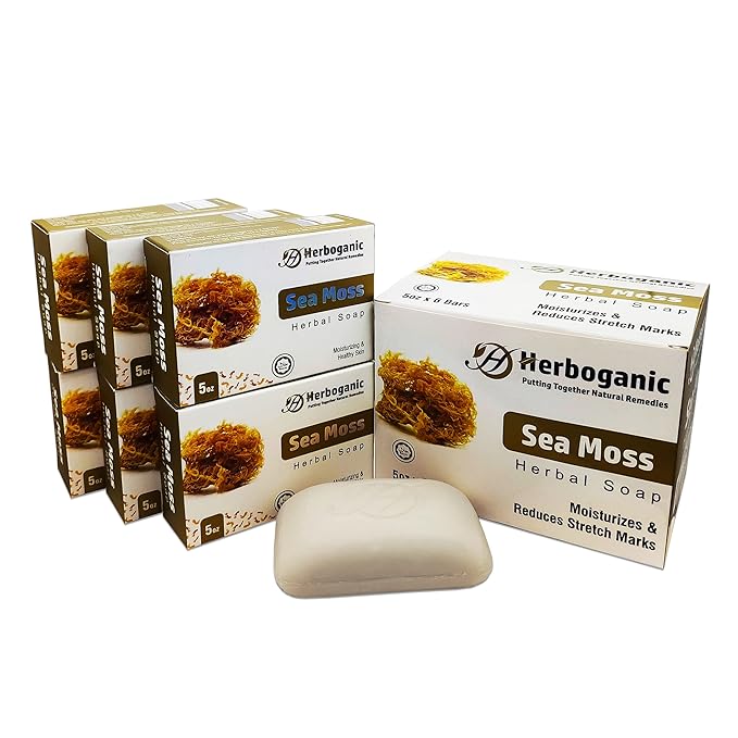 HERBOGANIC Sea Moss Herbal Soap | Pack of 6 of 5oz soap Bar | Ideal for Men and Women, Soothing and Nourishing Soap for Moisturization