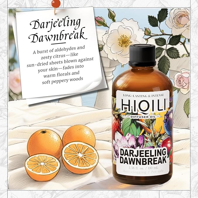 HIQILI Darjeeling Dawnbreak Diffuser Oil for Humidifier, New Car & Home, Long-Lasting Hotel Scent - Pour Homme - 3.38 Fl Oz