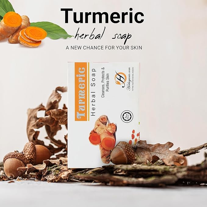 HERBOGANIC Turmeric Herbal Soap | Pack of 6 of 5oz soap Bar | Natural Bar Soap for Face and Body | Hydrating and Nourishing | Suitable for Men and Women