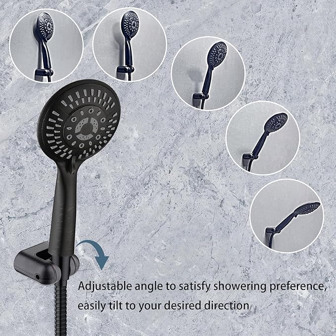 BRIGHT SHOWERS Shower Head Holder Wall Mount, Adjustable Handheld Shower Wand Holder with Universal Fit and Angle Adjustment, Oil-Rubbed Bronze