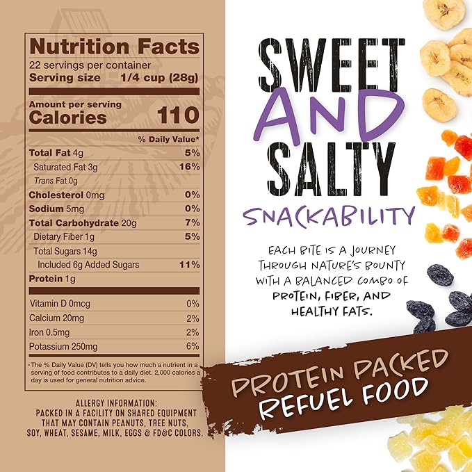 Natural Cravings 24oz Trail Mix Bulk Family Size Bag - Tropical Rainforest Dried Fruit Mix & Assorted Nuts Mix with Dry Pineapple, Banana Chips, Papaya, Raisins, Coconut Chips - Gluten Free Trail mix