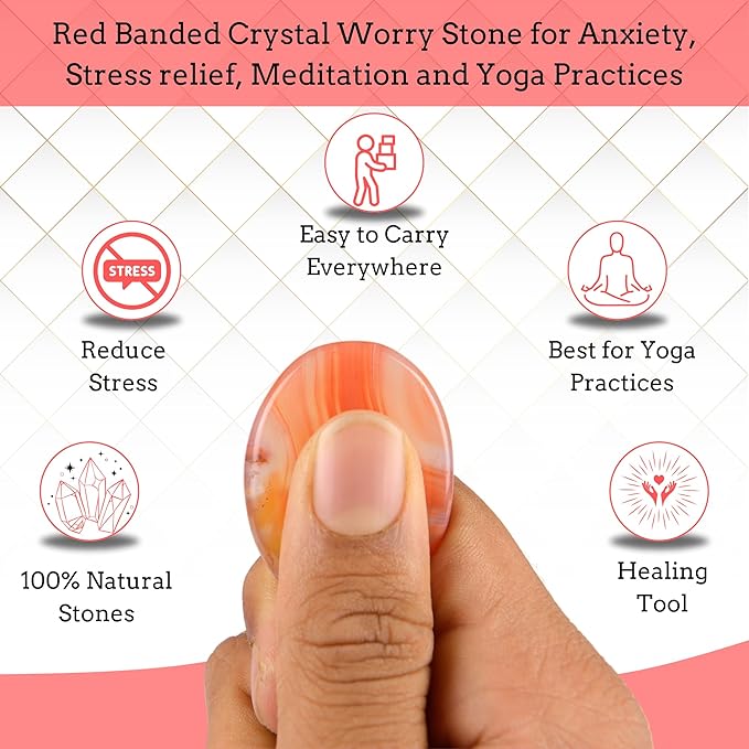 Red Onyx Worry Stones – Crystal Thumb Worry Stone for Anguish, Stress – Relaxing & Soothing Balance Stones for Meditation, Relief – Healing Stones & Crystals for Men, Women