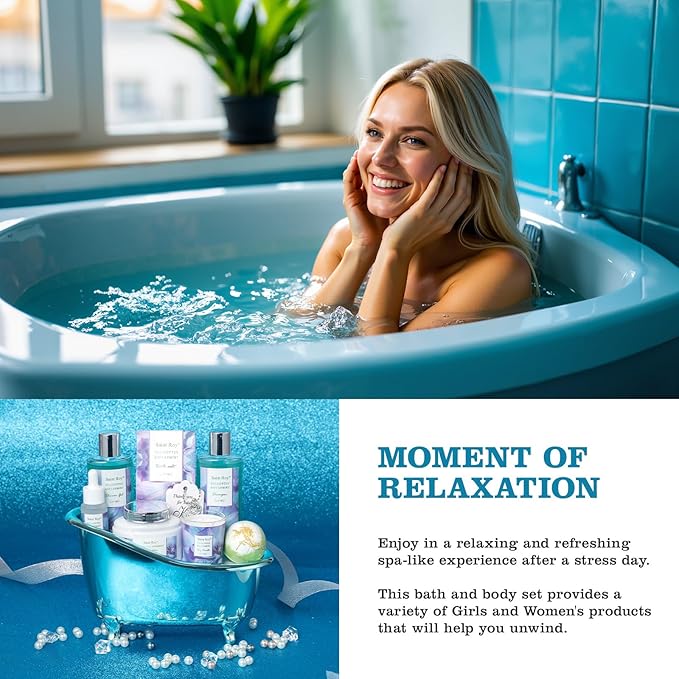 Bath and Body Basket Set Luxury EUCALYPTUS & Mint Spa Gift Basket for Women, Unique Bath Gift Baskets Gifts, Home Spa Kit Christmas Gifts for Women, birthday gift baskets for Dad Mother's Day