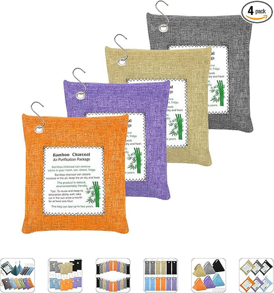 Bamboo Charcoal Bags Odor Absorber 4 Pack×500g Bamboo Charcoal Air Purifying Bags, for Car Air Fresheners, Odor Eliminator for Home，Shoe Deodorizer - Colorful-Activated Charcoal Odor Absorbers