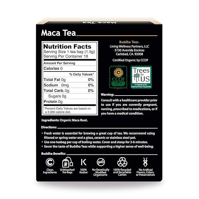 Buddha Teas Organic Maca Tea - OU Kosher, USDA Organic, CCOF, 18 Bleach-Free Tea Bag